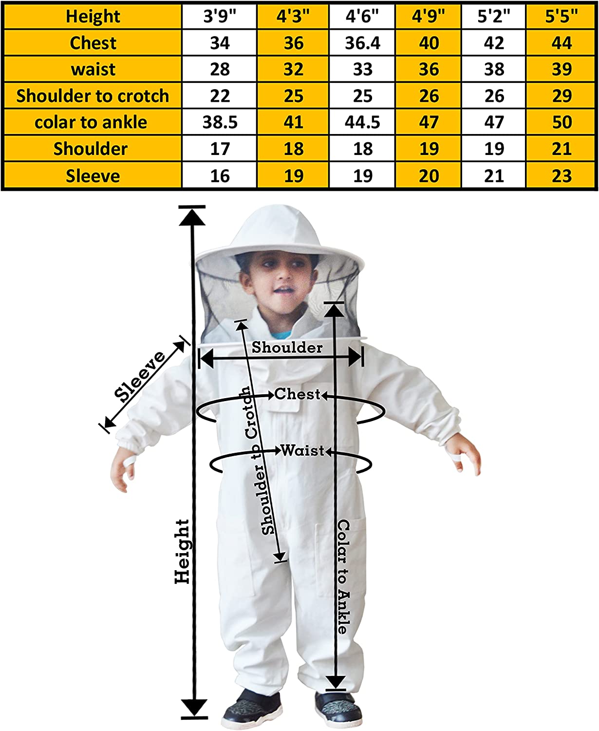 Kids Bee suit for beekeeping with round hood | 100 % Cotton